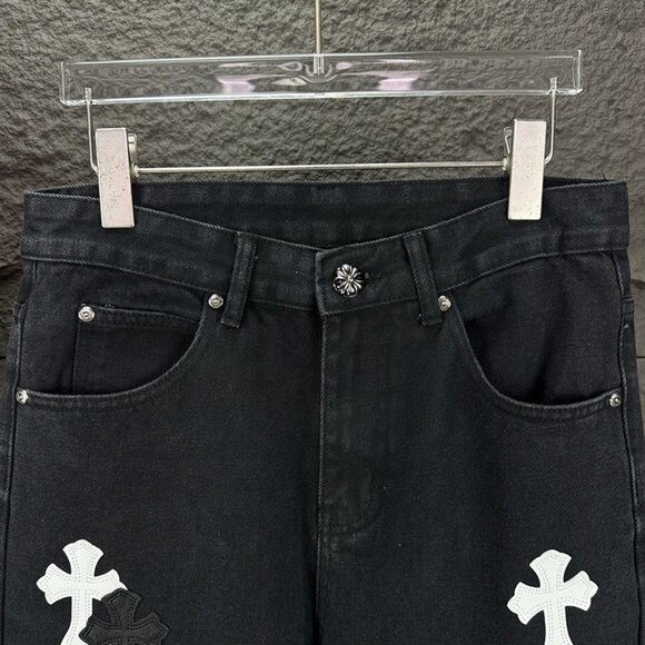 Chrome Hearts Black And White Cross Patch Washed Jeans - Picture 3 of 9